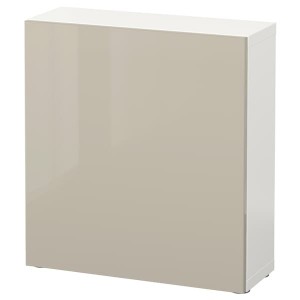 IKEA BESTÅ shelf unit with door, 23 5/8x8 5/8x25 1/4 in White / Selsviken High / Gloss / Beige, Ikea Outlet | 0524TXAMS