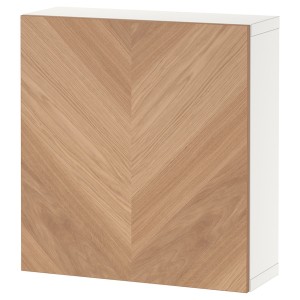 IKEA BESTÅ shelf unit with door, 23 5/8x8 5/8x25 1/4 in White / Hedeviken Oak Veneer, Ikea Outlet | 8503RAGOD