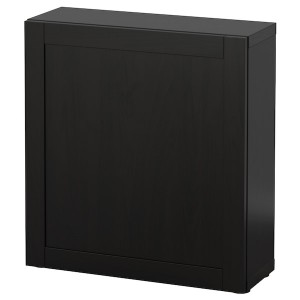 IKEA BESTÅ shelf unit with door, 23 5/8x8 5/8x25 1/4 in Black / Brown / Hanviken Black / Brown, Ikea Outlet | 2105VMAQP