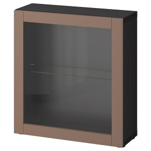 IKEA BESTÅ shelf unit with door, 23 5/8x8 5/8x25 1/4 in Black / Brown / Sindvik Light Gray / Brown, Ikea Outlet | 3276ZSCDH
