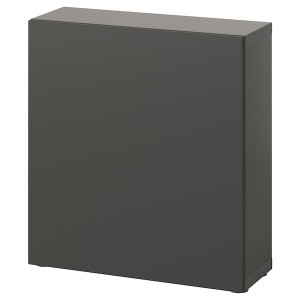IKEA BESTÅ shelf unit with door, 23 5/8x8 5/8x25 1/4 in Dark Gray / Lappviken Dark Gray, Ikea Outlet | 9184ZHQDM
