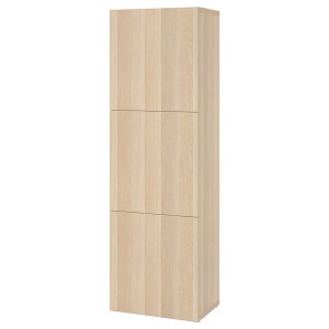 IKEA BESTÅ shelf unit with doors, 23 5/8x16 1/2x76 in White Stained Oak Effect / Lappviken White Stained Oak Effect, Ikea Outlet | 4368KIACE