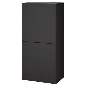 IKEA BESTÅ shelf unit with doors, 23 5/8x16 1/2x50 3/4 in Black / Brown / Lappviken Black / Brown, Ikea Outlet | 4176JOTNQ