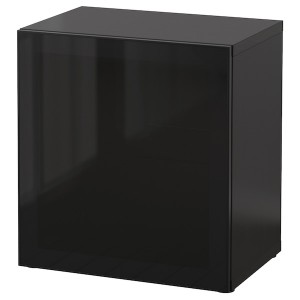 IKEA BESTÅ shelf unit with glass door, 23 5/8x16 1/2x25 1/4 in Black / Brown / Glassvik Black / Smoked Glass, Ikea Outlet | 8901QDLXG