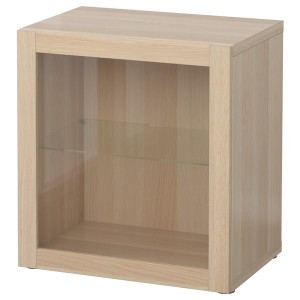 IKEA BESTÅ shelf unit with glass door, 23 5/8x16 1/2x25 1/4 in White Stained Oak Effect / Sindvik Wht Stained Oak Effect Clear, Ikea Outlet | 8345GQFAM