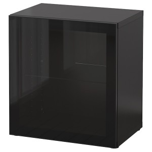 IKEA BESTÅ shelf unit with glass door, 23 5/8x16 1/2x25 1/4 in Black / Brown / Glassvik Black / Clear Glass, Ikea Outlet | 3265HRXBT