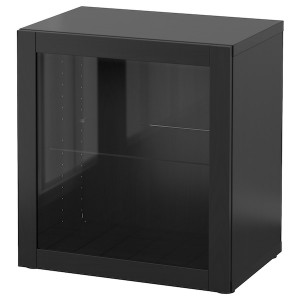 IKEA BESTÅ shelf unit with glass door, 23 5/8x16 1/2x25 1/4 in Black / Brown / Sindvik Black / Brown Clear Glass, Ikea Outlet | 3514YPWCL