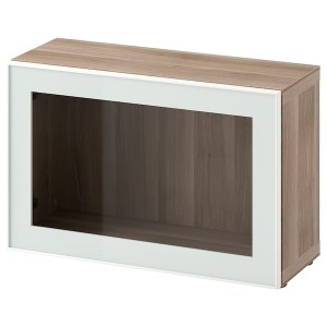IKEA BESTÅ shelf unit with glass door, 23 5/8x8 5/8x15 in Walnut Effect Light Gray Glassvik / White / Light Green Clear Gl, Ikea Outlet | 2714OCMVI