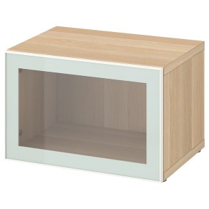 IKEA BESTÅ shelf unit with glass door, 23 5/8x16 1/2x15 in White Stained Oak Effect Glassvik / White / Light Green Clear Gl, Ikea Outlet | 6029NDWYB