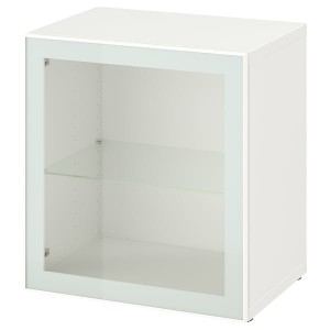 IKEA BESTÅ shelf unit with glass door, 23 5/8x16 1/2x25 1/4 in White Glassvik / White / Light Green Clear Glass, Ikea Outlet | 6305KFZHN