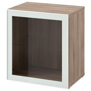 IKEA BESTÅ shelf unit with glass door, 23 5/8x16 1/2x25 1/4 in Walnut Effect Light Gray Glassvik / White / Light Green Clear Gl, Ikea Outlet | 6843EVTHD