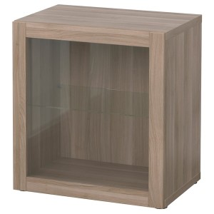 IKEA BESTÅ shelf unit with glass door, 23 5/8x16 1/2x25 1/4 in Walnut Effect Light Gray / Sindvik Gray Stained Walnut Eff Clear, Ikea Outlet | 2190JIZVA