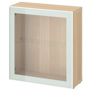 IKEA BESTÅ shelf unit with glass door, white stained oak effect Glassvik/white/light green clear glass, 23 5/8x8 5/8x25 1/4 in, Ikea Outlet | 0531ZUKGP