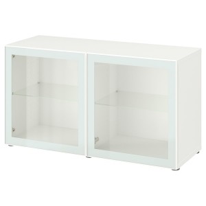 IKEA BESTÅ shelf unit with glass doors, 47 1/4x16 1/2x25 1/4 in White Glassvik / White / Light Green Clear Glass, Ikea Outlet | 1482KWVEF