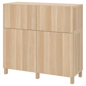 IKEA BESTÅ storage combination w doors/drawers, 47 1/4x16 1/2x44 1/8 in White Stained Oak Effect / Lappviken / Stubbarp, Ikea Outlet | 2796IVEBC