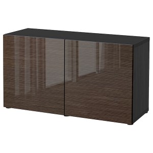 IKEA BESTÅ storage combination with doors, black-brown/Selsviken high-gloss/brown, 47 1/4x16 1/2x25 5/8 in, Ikea Outlet | 0853OFCJE