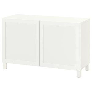 IKEA BESTÅ storage combination with doors, 47 1/4x16 1/2x29 1/8 in White / Hanviken / Stubbarp White, Ikea Outlet | 7854RBIWT
