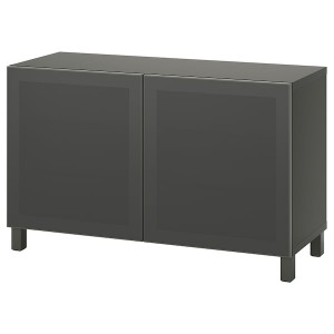 IKEA BESTÅ storage combination with doors, 47 1/4x16 1/2x29 1/8 in Dark Gray / Mörtviken / Stubbarp Dark Gray, Ikea Outlet | 4725IJYPR