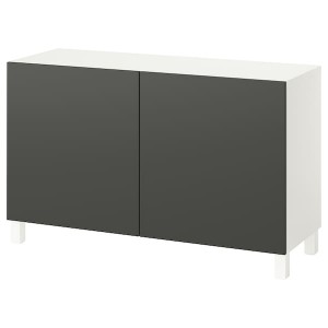 IKEA BESTÅ storage combination with doors, 47 1/4x16 1/2x29 1/8 in White / Lappviken / Stubbarp Dark Gray, Ikea Outlet | 0183UODYG