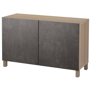 IKEA BESTÅ storage combination with doors, 47 1/4x16 1/2x29 1/8 in White Stained Oak Effect Kallviken / Stubbarp / Dark Gray Concre, Ikea Outlet | 9754ZHAGE