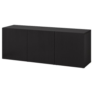IKEA BESTÅ storage combination with doors, 70 7/8x16 1/2x25 5/8 in Black / Brown / Timmerviken Black, Ikea Outlet | 5389UQMOC