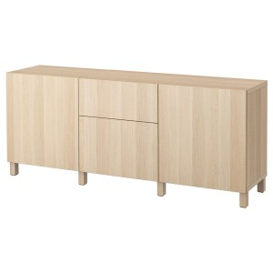 IKEA BESTÅ storage combination with drawers, white stained oak effect/Lappviken/Stubbarp white stained oak effect, 70 7/8x16 1/2x29 1/8 in, Ikea Outlet | 6593PORSZ