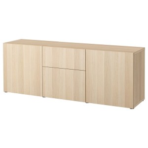 IKEA BESTÅ storage combination with drawers, 70 7/8x16 1/2x25 5/8 in White Stained Oak Effect / Lappviken White Stained Oak Effect, Ikea Outlet | 2953LUZHW