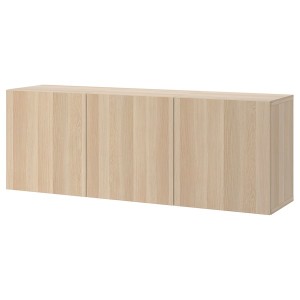 IKEA BESTÅ wall-mounted cabinet combination, 70 7/8x16 1/2x25 1/4 in White Stained Oak Effect / Lappviken White Stained Oak Effect, Ikea Outlet | 5619HFVGT