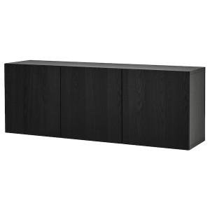 IKEA BESTÅ wall-mounted cabinet combination, 70 7/8x16 1/2x25 1/4 in Black / Brown / Timmerviken Black, Ikea Outlet | 1860VFEBC