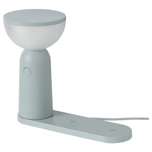 IKEA BETTORP LED mobile lamp w wireless charging, dimmable light gray-blue, Ikea Outlet | 4765HAVEK