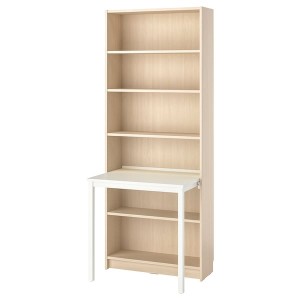 IKEA BILLY Bookcase with desk, 31 1/2x79 1/2 in Birch Effect / White, Ikea Outlet | 0768JAIMD