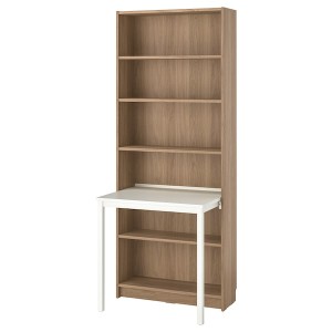 IKEA BILLY Bookcase with desk, 31 1/2x79 1/2 in Oak Effect / White, Ikea Outlet | 3847KWRON
