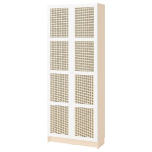 IKEA BILLY / HÖGADAL bookcase with doors, 31 1/2x11 3/4x79 1/2 in Birch Effect, Ikea Outlet | 9718TFNWD