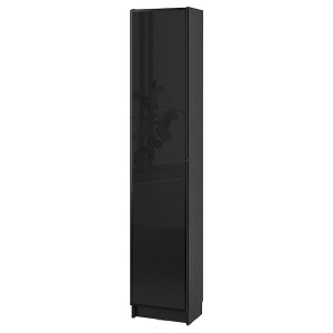 IKEA BILLY / HÖGBO bookcase comb w glass doors, 15 3/4x11 3/4x79 1/2 in Black Oak Effect / Black, Ikea Outlet | 0735DKBFW