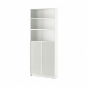 IKEA BILLY / HÖGBO bookcase w glass doors, 31 1/2x11 3/4x79 1/2 in White, Ikea Outlet | 2764OYZFA