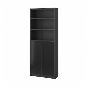 IKEA BILLY / HÖGBO bookcase w glass doors, 31 1/2x11 3/4x79 1/2 in Black Oak Effect, Ikea Outlet | 2078NAGMQ