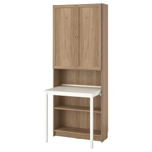 IKEA BILLY / OXBERG Bookcase with desk, 31 1/2x79 1/2 in Oak Effect / White, Ikea Outlet | 9781CDELA