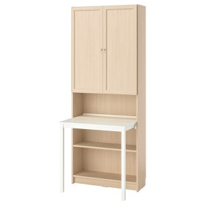 IKEA BILLY / OXBERG Bookcase with desk, 31 1/2x79 1/2 in Birch Effect / White, Ikea Outlet | 9421LIROS