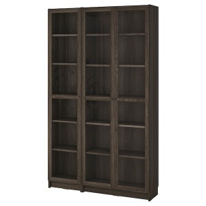 IKEA BILLY / OXBERG bookcase comb w glass doors, clear glass, 47 1/4x11 3/4x79 1/2 in Dark Brown Oak Effect, Ikea Outlet | 8257PJBSY