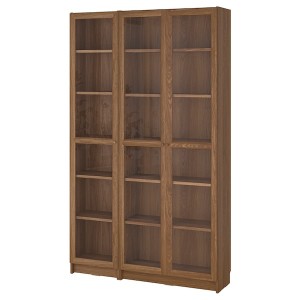 IKEA BILLY / OXBERG bookcase comb w glass doors, 47 1/4x11 3/4x79 1/2 in Brown Walnut Effect / Clear Glass, Ikea Outlet | 0489RMNUY