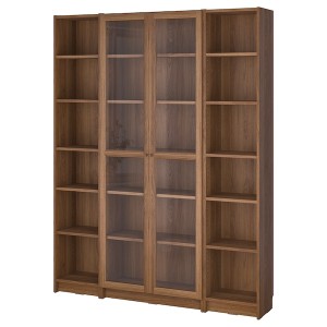 IKEA BILLY / OXBERG bookcase comb w glass doors, 63x79 1/2 in Brown Walnut Effect, Ikea Outlet | 9481EBLGW