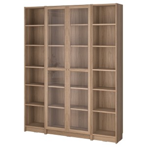 IKEA BILLY / OXBERG bookcase comb w glass doors, 63x79 1/2 in Oak Effect, Ikea Outlet | 0269URENW