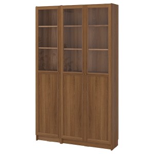 IKEA BILLY / OXBERG bookcase comb w panel/glass doors, 47 1/4x11 3/4x79 1/2 in Brown Walnut Effect, Ikea Outlet | 7892TYUND