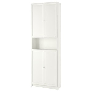 IKEA BILLY / OXBERG bookcase w doors/ext unit, 31 1/2x11 3/4x93 1/4 in White, Ikea Outlet | 7514VILCK