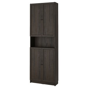 IKEA BILLY / OXBERG bookcase w doors/ext unit, 31 1/2x11 3/4x93 1/4 in Dark Brown Oak Effect, Ikea Outlet | 1792ERNKD
