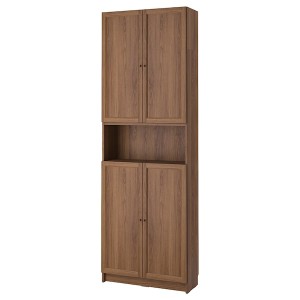 IKEA BILLY / OXBERG bookcase w doors/ext unit, 31 1/2x11 3/4x93 1/4 in Brown Walnut Effect, Ikea Outlet | 6870IBUJZ