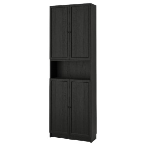 IKEA BILLY / OXBERG bookcase w doors/ext unit, 31 1/2x11 3/4x93 1/4 in Black Oak Effect, Ikea Outlet | 1054RPFCK