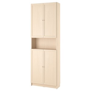 IKEA BILLY / OXBERG bookcase w doors/ext unit, 31 1/2x11 3/4x93 1/4 in Birch Effect, Ikea Outlet | 8095RQVGX