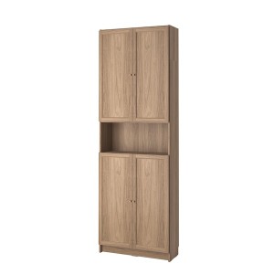 IKEA BILLY / OXBERG bookcase w doors/ext unit, 31 1/2x11 3/4x93 1/4 in Oak Effect, Ikea Outlet | 6094OESTN