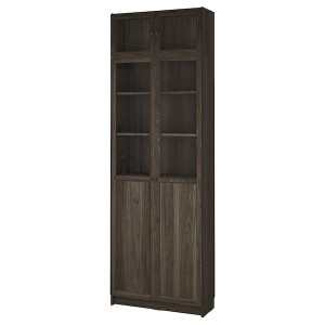 IKEA BILLY / OXBERG bookcase w glass doors, clear glass, 31 1/2x11 3/4x93 1/4 in Dark Brown Oak Effect, Ikea Outlet | 7240IWGOY